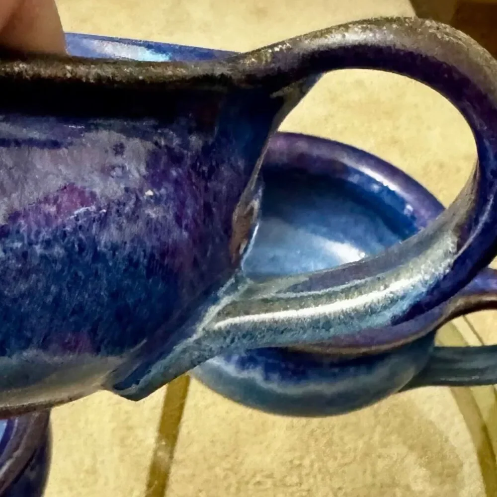 Harald Nordvold Studio Set 4 Blue Drip Glaze Handmade CA Signed Soup Chili Bowls